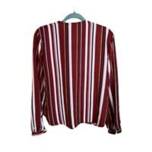 Windsor Womens Sz L Red White Striped Long Sleeve Overlap Blouse - Picture 7 of 10